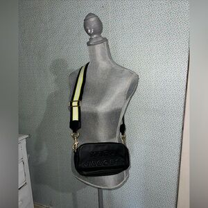 Marc Jacobs Women's Flash Leather Camera Black Yellow Wide Strap Crossbody Bag